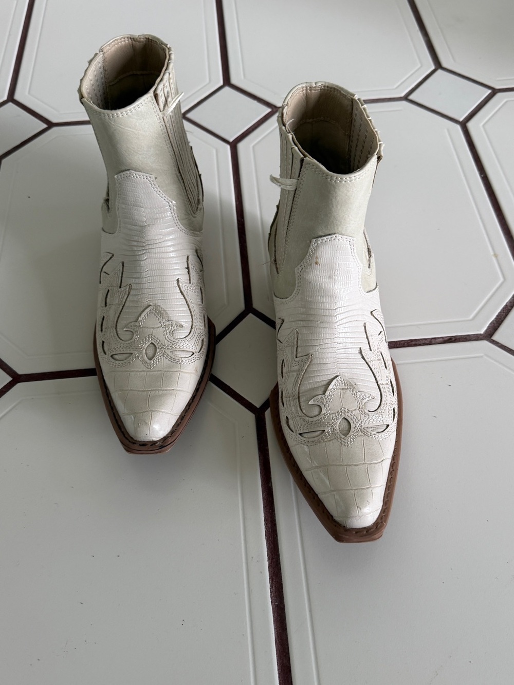 Altar'd State Ivory Western Pointed Toe Ankle Boots